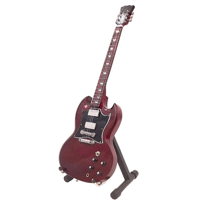Mini guitarra AC/DC Angus Young MGT-0567 com possibilidade de gravação personalizada, ideal para presente, feita à mão em madeira de mogno, castanha, altura 27,5 cm