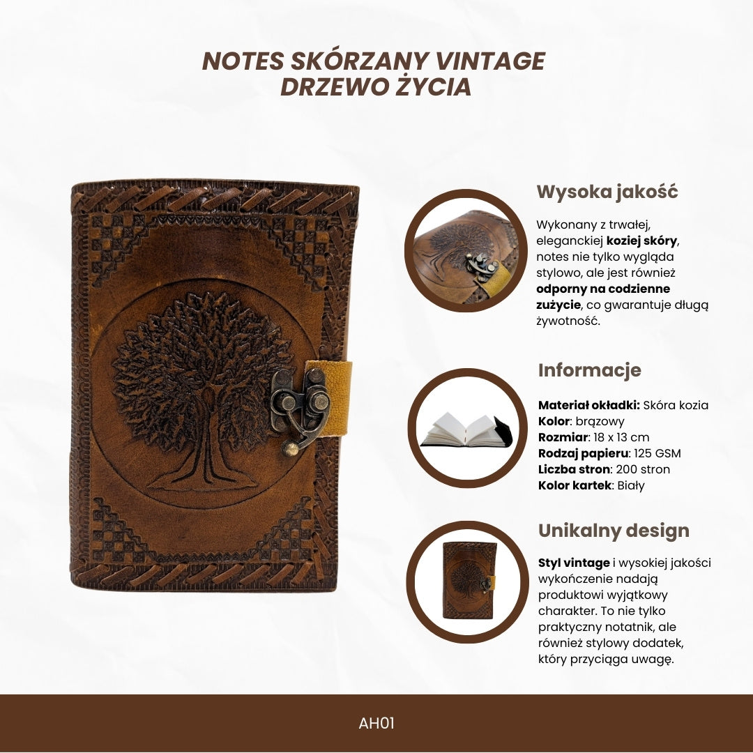 Caderno de pele vintage retro 200 páginas com gravação