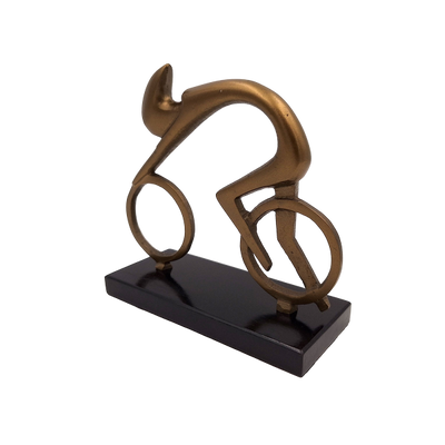 Estatueta de ciclista VB26/9 com gravação - Presente elegante para ciclistas, altura 18 cm, latão e preto, decoração minimalista para interiores