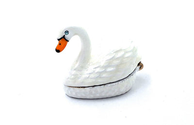 Caixa de presente elegante em metal em forma de cisne com possibilidade de personalização por gravação, branco e dourado, ideal para guardar joias - dimensões 5x3,7x2,7 cm