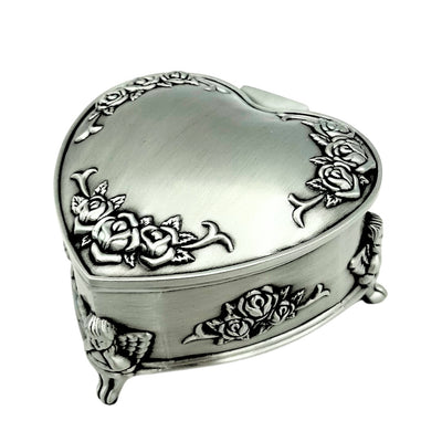 Caixa metálica em forma de coração com possibilidade de personalização por gravação – presente elegante para Dia dos Namorados, aniversário ou aniversário, decorada com motivo de rosa, dimensões 8,7 x 8,4 x 5,1 cm