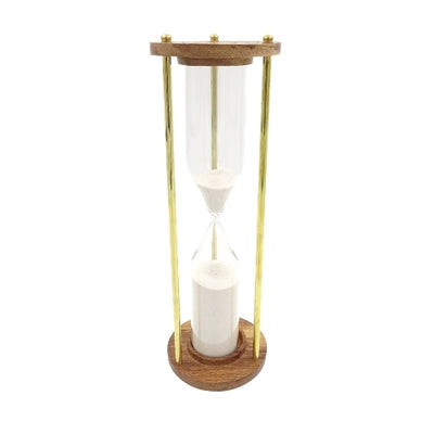 Ampulheta de latão e madeira, 30 min, personalizável com gravação — um presente elegante para qualquer ocasião, 30,5 cm de altura, areia branca, materiais clássicos