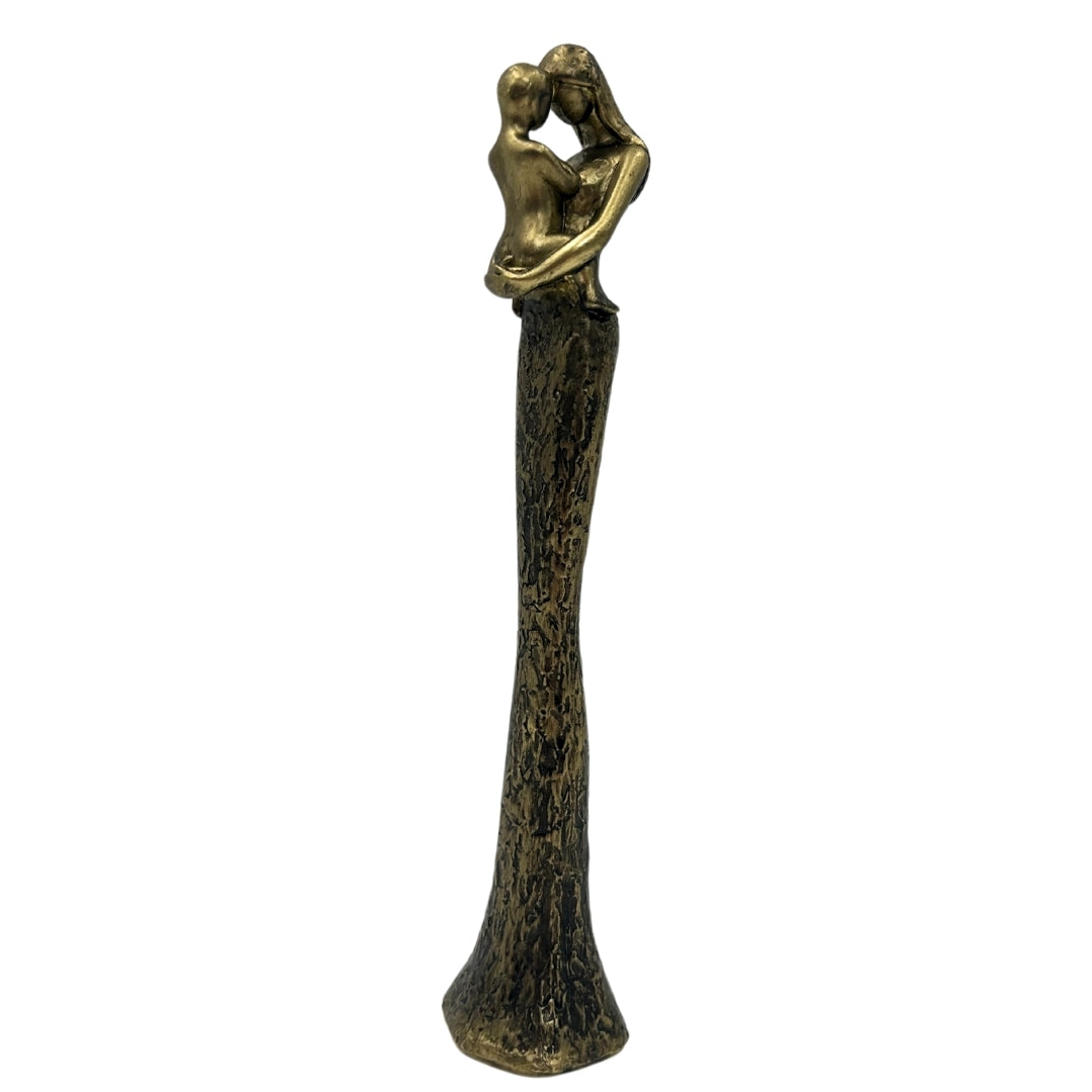Estatueta moderna Mãe com Filho em dourado com gravação personalizada - Altura 27 cm - Presente ideal para o Dia da Mãe, aniversários ou inaugurações - Estilo Glamour com elementos em preto - poliéster