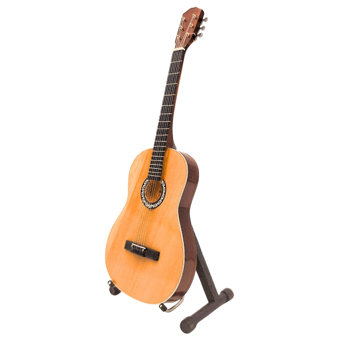 Mini Guitarra Clássica com Gravação - Decoração de Madeira de Mogno 25 cm
