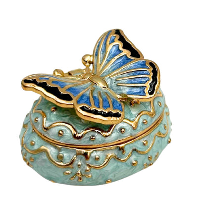 Caixa Exclusiva para Joias Borboleta com Cristais, Personalizada por Gravação, Branco-Dourado, Altura 3,5 cm