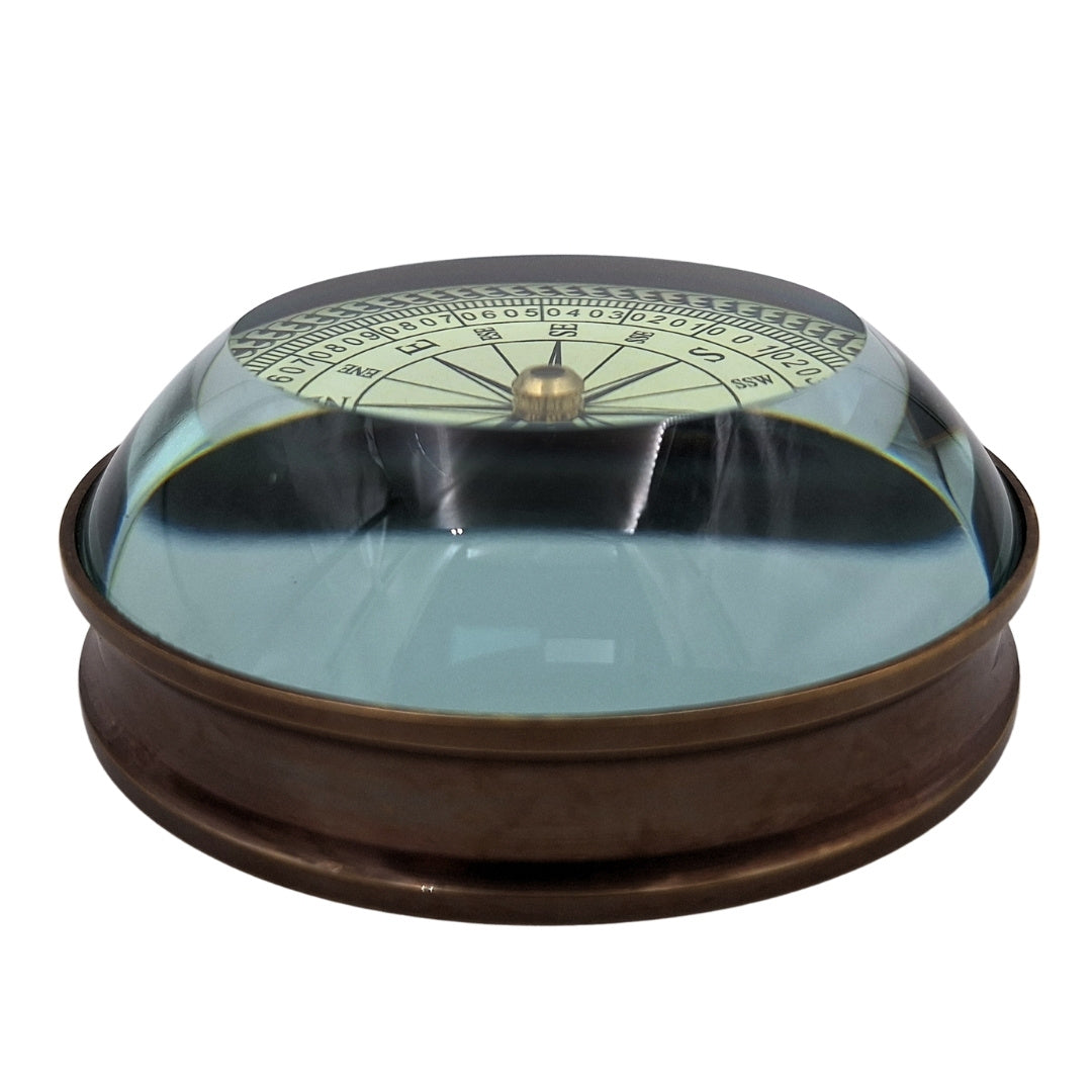 Bússola de Lente de Latão Retro Réplica com Gravação – Presente Personalizado para Viajante, Estilo Marinheiro, Dimensões 8x8x2,7 cm, Latão e Vidro, Provérbio Inspirador