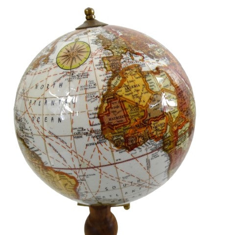 Globo decorativo elegante em base de madeira com possibilidade de personalização por gravação, 27 cm, castanho escuro, ideal para presente