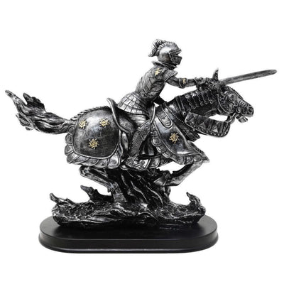Figura Cavaleiro a Cavalo 31 cm – Polyresina Pintada à Mão com Possibilidade de Personalização por Gravação