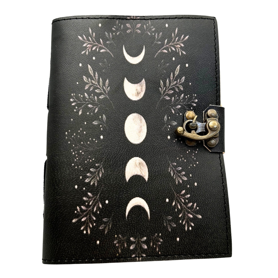 Caderno de Couro Retro com Fases da Lua com Gravação