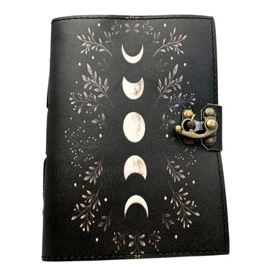 Caderno de Couro Retro com Fases da Lua com Gravação