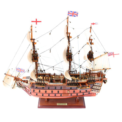 Modelo do veleiro HMS Victory montado 54 cm - Réplica feita à mão com possibilidade de personalização por gravação - Presente ideal para amantes da vela - Alta qualidade, base de madeira elegante