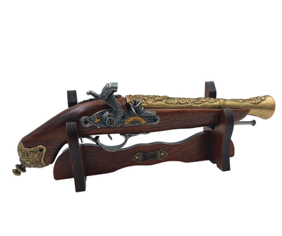 Réplica de Pistola de Pederneira do Século XVIII em Suporte com Possibilidade de Personalização por Gravação - Elemento Decorativo Elegante e Presente Ideal para Amantes da História - Feito de Metal e Madeira, Comprimento 38 cm