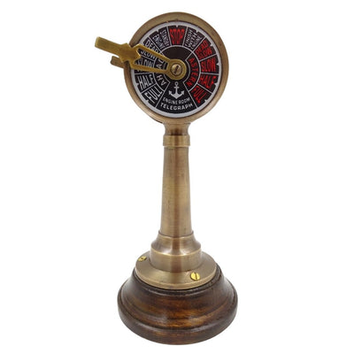 Telégrafo de Máquina TG4 Naval com Gravação - Presente Personalizado em Latão e Madeira, Altura 16,5 cm, Cores Dourado e Castanho