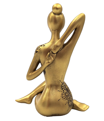 Estatueta decorativa dourada Yoga com possibilidade de personalização por gravação