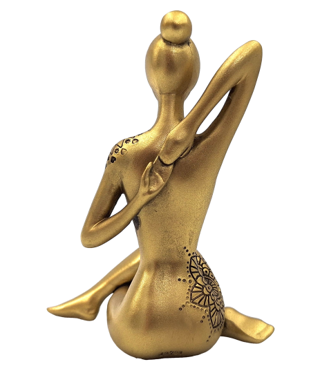 Estatueta decorativa dourada Yoga com possibilidade de personalização por gravação