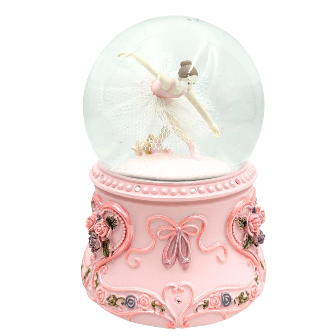 Bailarina Dançante em Bola de Vidro 15cm com Gravação Personalizada - Caixa de Música Elegante com Base Pastel e Melodia Lago dos Cisnes