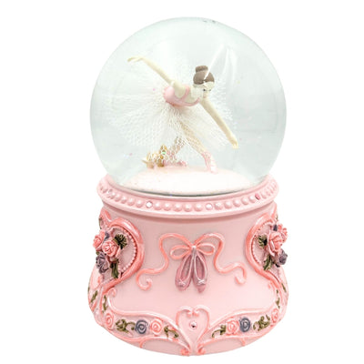 Bailarina Dançante em Bola de Vidro 15cm com Gravação Personalizada - Caixa de Música Elegante com Base Pastel e Melodia Lago dos Cisnes