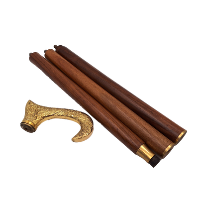 Bengala de Madeira com Cabo Dourado - Dobrável - Presente Elegante com Possibilidade de Personalização com Gravação - 91,5 cm, Castanha com Pegador de Latão