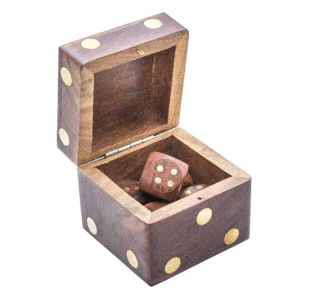 Dados de madeira para jogo em caixa elegante com possibilidade de personalização com gravação