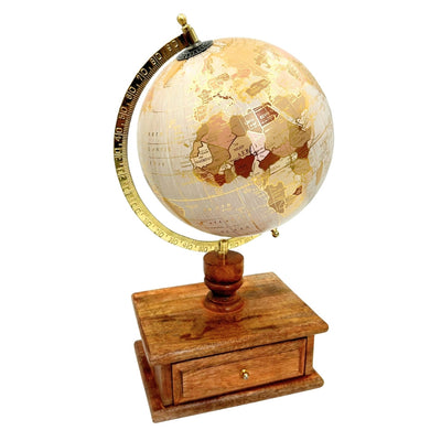 Globo de secretária vintage elegante com base de madeira e gaveta