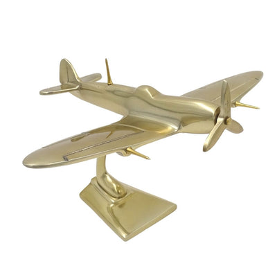Modelo de caça Spitfire em alumínio cor dourada, com possibilidade de personalização por gravação