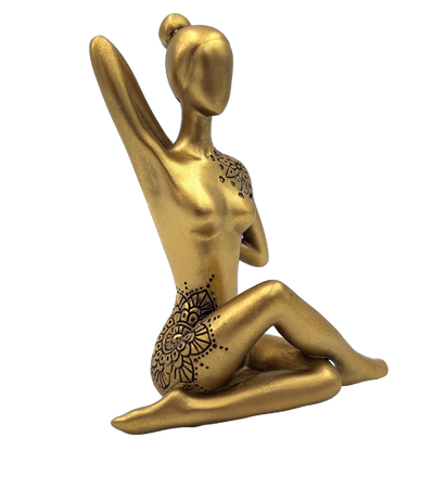 Estatueta decorativa dourada Yoga com possibilidade de personalização por gravação