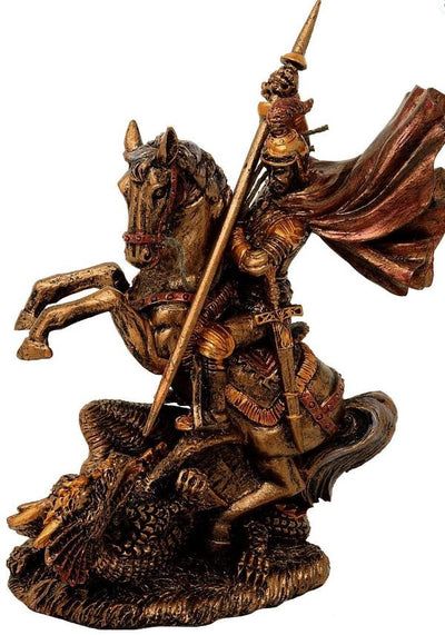 Estatueta de São Jorge em poliéster, 13 cm, possibilidade de personalização por gravação, presente ideal para várias ocasiões