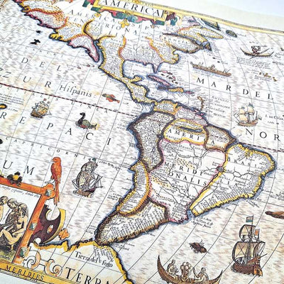 Mapa da América de 1628 - Reimpressão de J. Hondius com possibilidade de personalização por gravação - presente ideal para viajantes e amantes da história - dimensões 37,5 x 50 cm