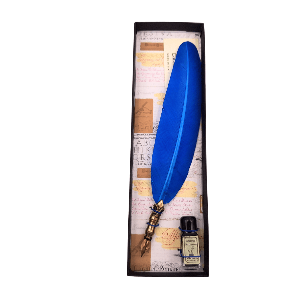 Conjunto de caligrafia com caneta azul e possibilidade de gravação personalizada