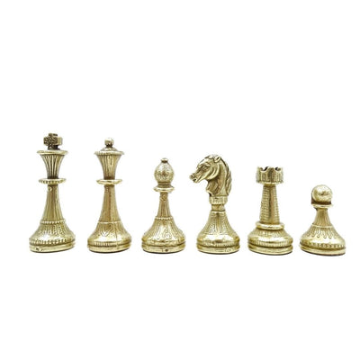Xadrez metálico exclusivo Italfama 28x28 cm com possibilidade de gravação personalizada, tabuleiro castanho-preto, peças dourado-prateadas