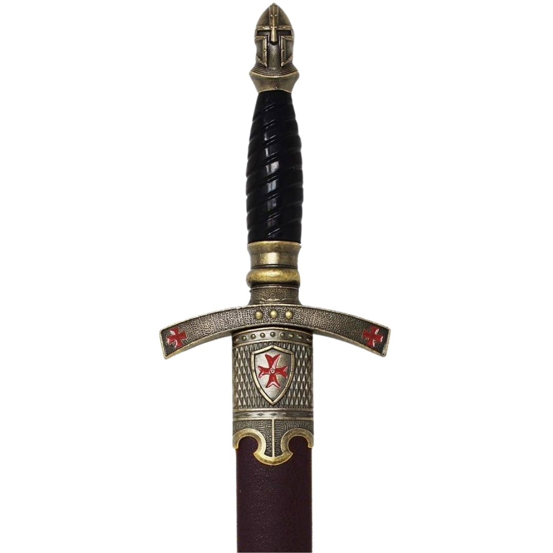 Adaga dos Templários em Bainha Decorativa com Gravação – Réplica em Aço Inoxidável, 40 cm