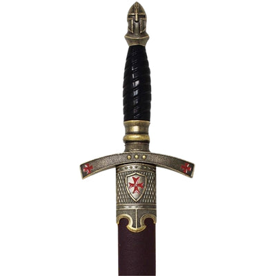 Adaga dos Templários em Bainha Decorativa com Gravação – Réplica em Aço Inoxidável, 40 cm