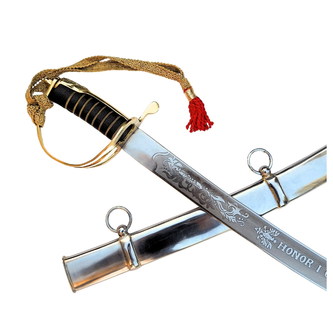 Réplica de sabre de cavalaria «Radziwiłłówka» de 1917 com a inscrição «Honra e Pátria» - gravação personalizada, presente elegante, aço não temperado, comprimento de 91 cm