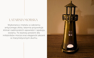 Farol de Mar Castiçal para Vela Tealight 18,5 cm em Dourado Antigo com Opção de Gravação