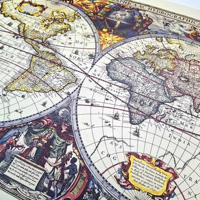 Mapa do Mundo de 1630 - Reimpressão de J. Hondius com possibilidade de personalização por gravação