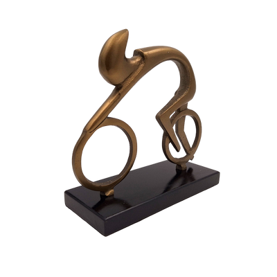 Estatueta de ciclista VB26/9 com gravação - Presente elegante para ciclistas, altura 18 cm, latão e preto, decoração minimalista para interiores