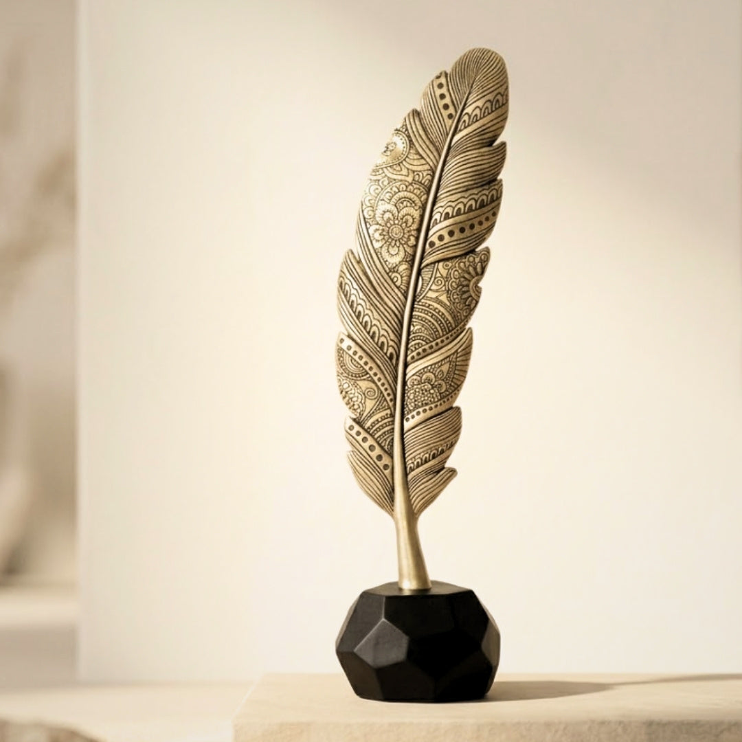 Pena decorativa dourada de 30,7 cm com possibilidade de gravação