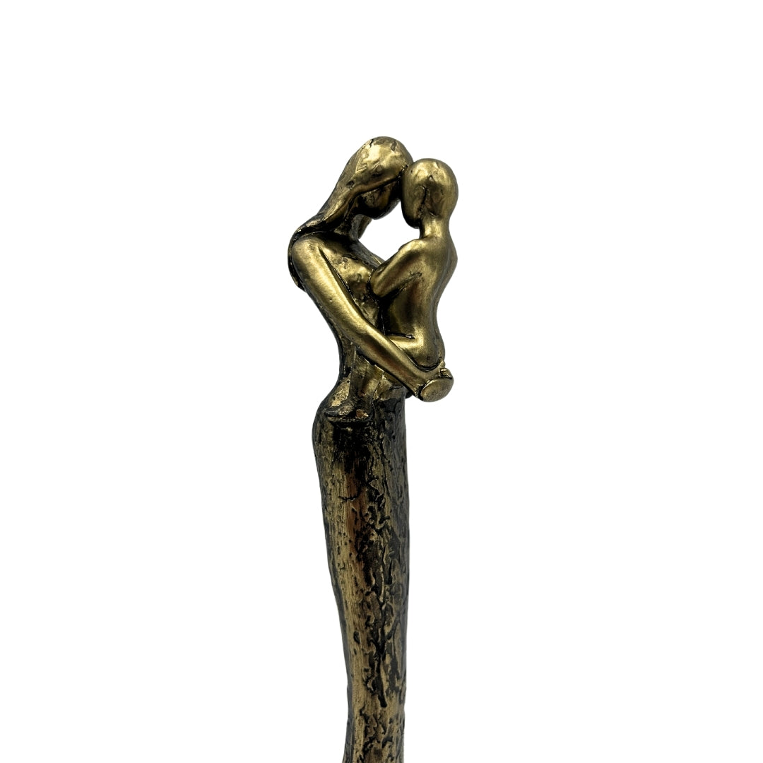 Estatueta moderna Mãe com Filho em dourado com gravação personalizada - Altura 27 cm - Presente ideal para o Dia da Mãe, aniversários ou inaugurações - Estilo Glamour com elementos em preto - poliéster