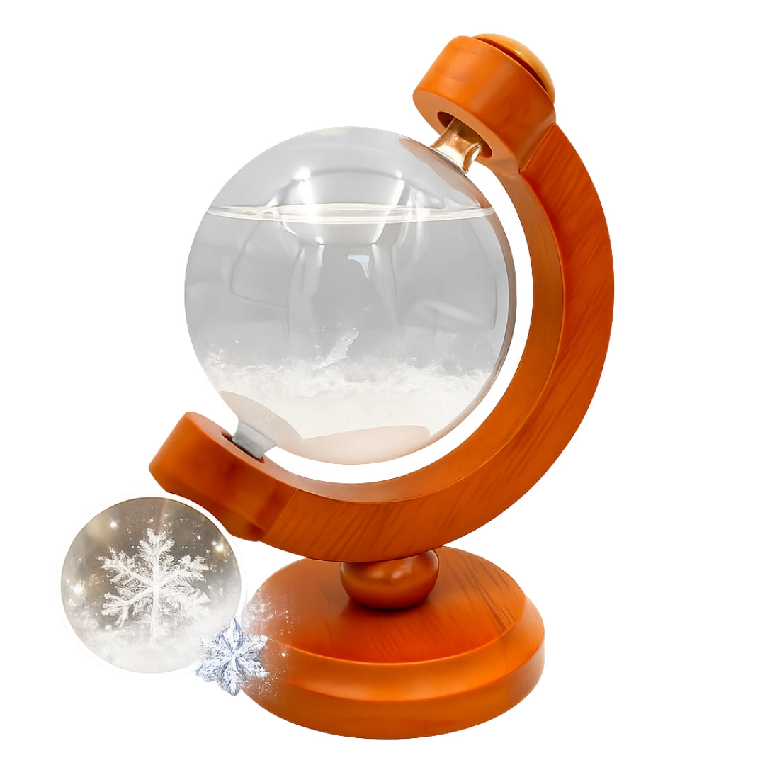 Barómetro de Tempestade Fitzroya Globo com Possibilidade de Gravação - Decoração Elegante para Secretária em Vidro e Madeira, Altura 18,5 cm