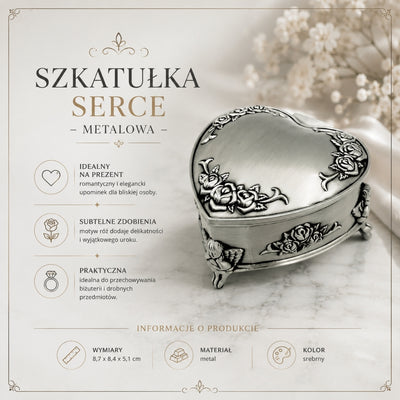 Caixa metálica em forma de coração com possibilidade de personalização por gravação – presente elegante para Dia dos Namorados, aniversário ou aniversário, decorada com motivo de rosa, dimensões 8,7 x 8,4 x 5,1 cm