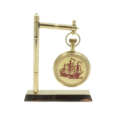 Relógio Marinheiro de Latão para Secretária NC2126 com Possibilidade de Gravação, 12 cm de Altura, Ideal para Presente para Amante da Navegação com Motivo de Âncora e Veleiro