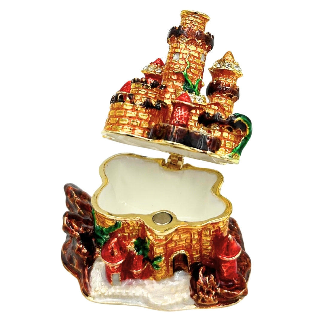 Caixa para Joias Decorada com Cristais em Forma de Castelo com Possibilidade de Gravação Personalizada