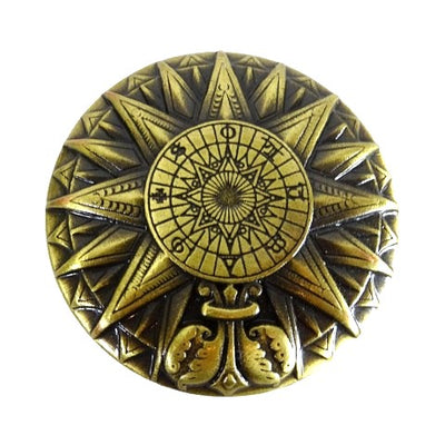 Bússola Solar de Latão Renascentista com Gravação - Presente Vintage Elegante com 4,5 cm de altura e 8,5 cm de diâmetro