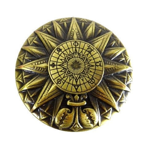 Bússola Solar de Latão Renascentista com Gravação - Presente Vintage Elegante com 4,5 cm de altura e 8,5 cm de diâmetro