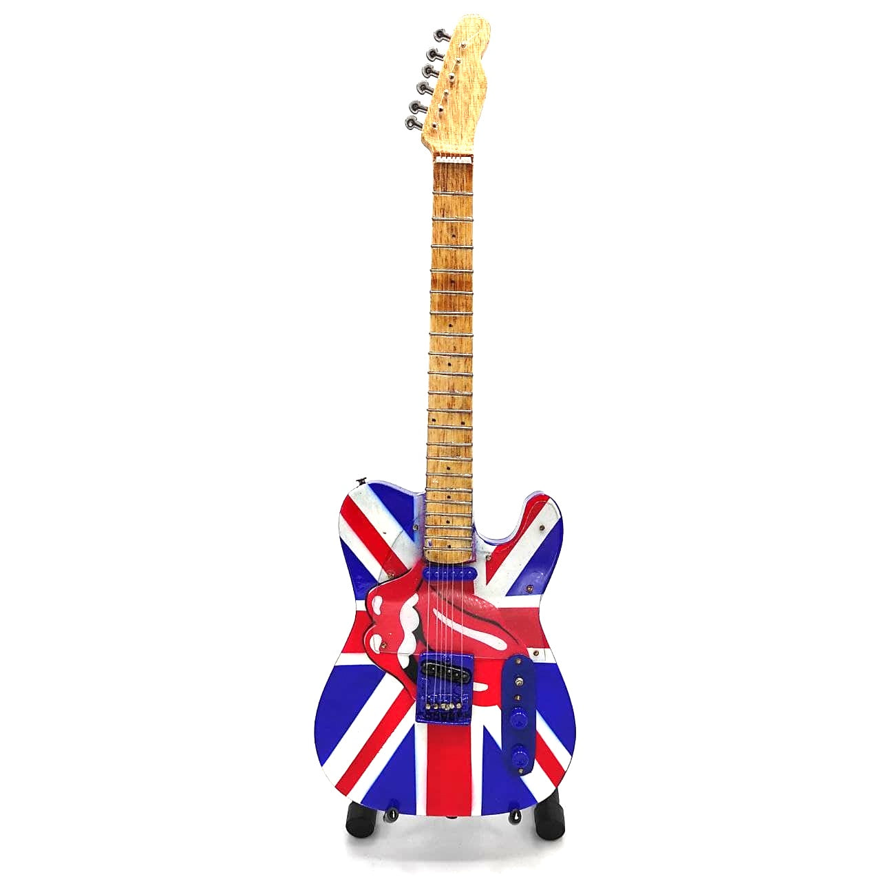 Mini guitarra colecionável Rolling Stones UK&Tongue MGT-2301B em madeira de mogno, possibilidade de gravação personalizada, presente ideal para qualquer ocasião, altura 27,5 cm