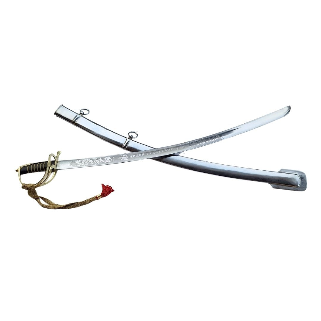 Réplica de sabre de cavalaria «Radziwiłłówka» de 1917 com a inscrição «Honra e Pátria» - gravação personalizada, presente elegante, aço não temperado, comprimento de 91 cm