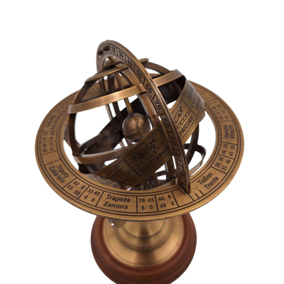 Astrolábio de latão de 21 cm com base de madeira - Presente personalizado para amantes da astronomia em cor dourada