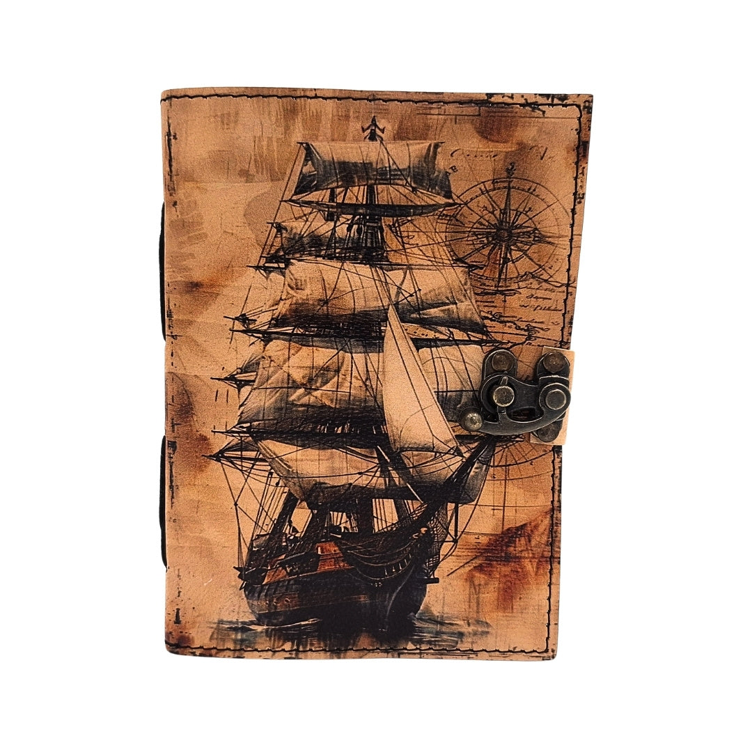 Caderno de pele marinheiro veleiro retro com gravação