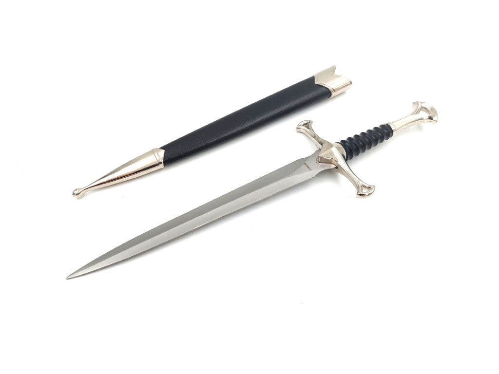 Réplica de adaga medieval de cavaleiro com 35 cm, em aço inoxidável, com bainha decorativa