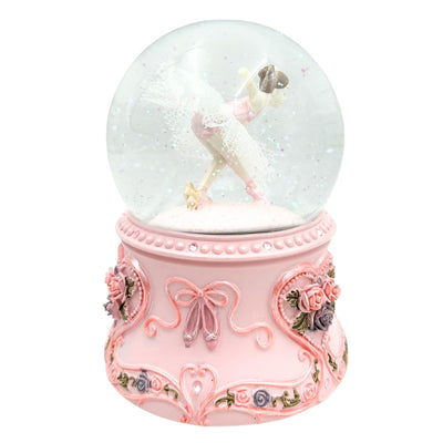 Bailarina Dançante em Bola de Vidro 15cm com Gravação Personalizada - Caixa de Música Elegante com Base Pastel e Melodia Lago dos Cisnes